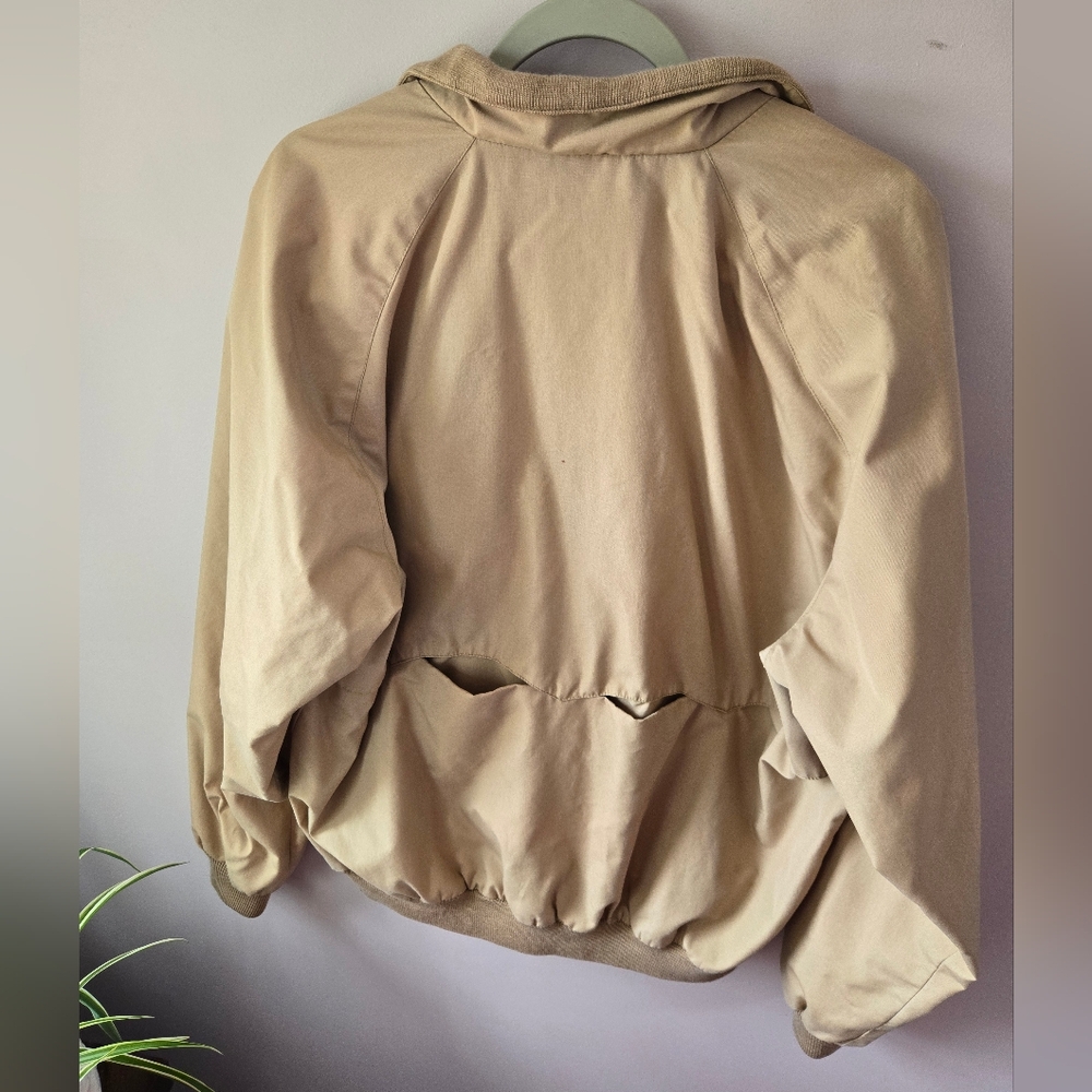 Vintage Lands' End Harrington Jacket XL Tall Tan Plaid Lined Full Zip Bomber - Picture 3 of 9
